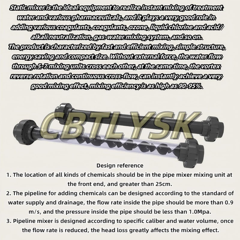 CBTLYSK 1/2 inch Static Mixer for Gas-Liquid Mixing, Water-fertiliser Mixing Equipment, PVC Static Mixer Acid and Alkali Resistant(Transparent, 1/2inch) - Image 4